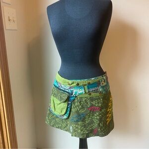 Jayli Olive Green Mini Skirt with Multicolor Trim